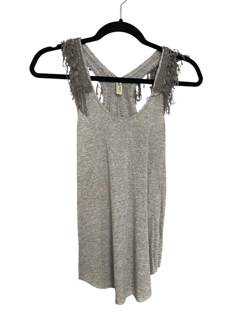 Free People Grey Fringe Strap Tank